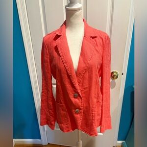 PURE collection linen long line jacket blazer sz 8-10 M coral pink